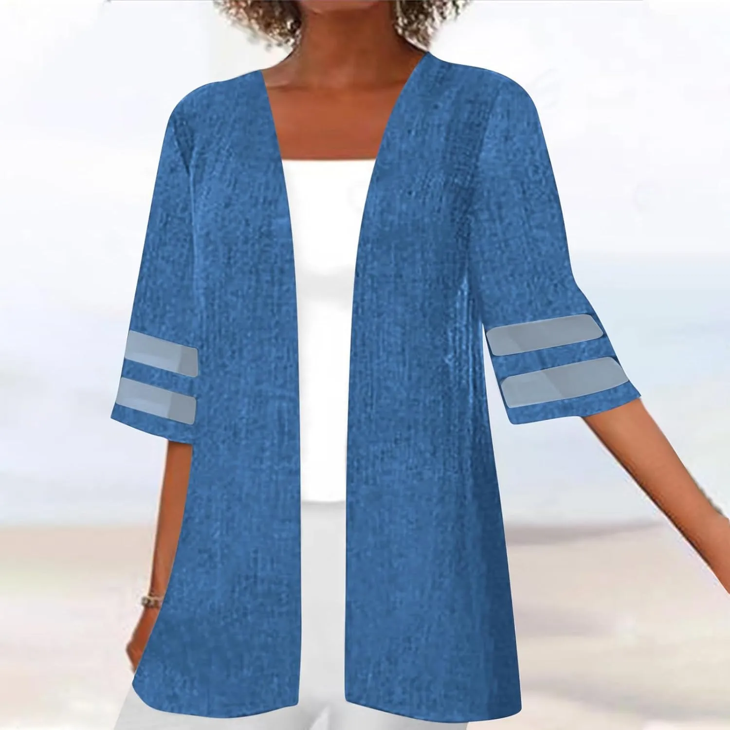 Women's 2024 Fall Open Front Cardigans Classic Lace Trim Kimono Plus Size Summer Beach Cover Ups Linen Dressy Blouses