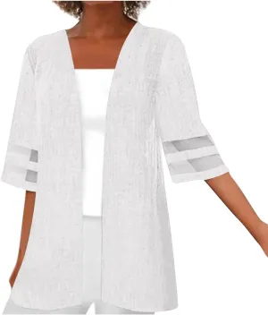 Women's 2024 Fall Open Front Cardigans Classic Lace Trim Kimono Plus Size Summer Beach Cover Ups Linen Dressy Blouses