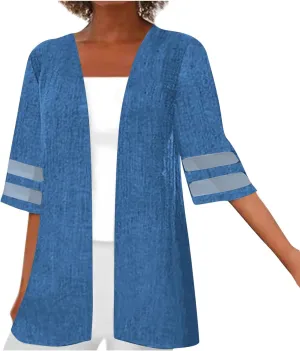 Women's 2024 Fall Open Front Cardigans Classic Lace Trim Kimono Plus Size Summer Beach Cover Ups Linen Dressy Blouses
