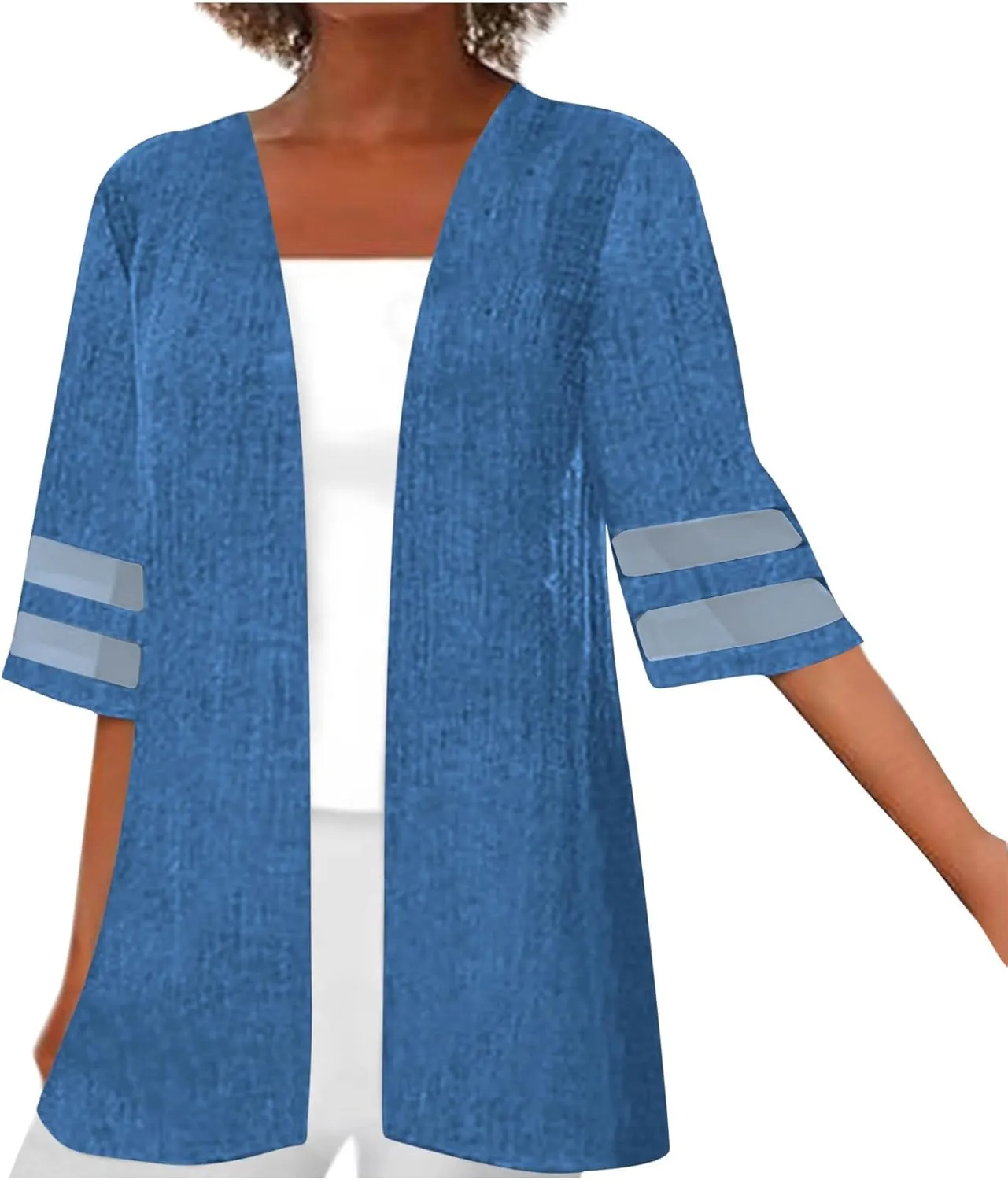Women's 2024 Fall Open Front Cardigans Classic Lace Trim Kimono Plus Size Summer Beach Cover Ups Linen Dressy Blouses