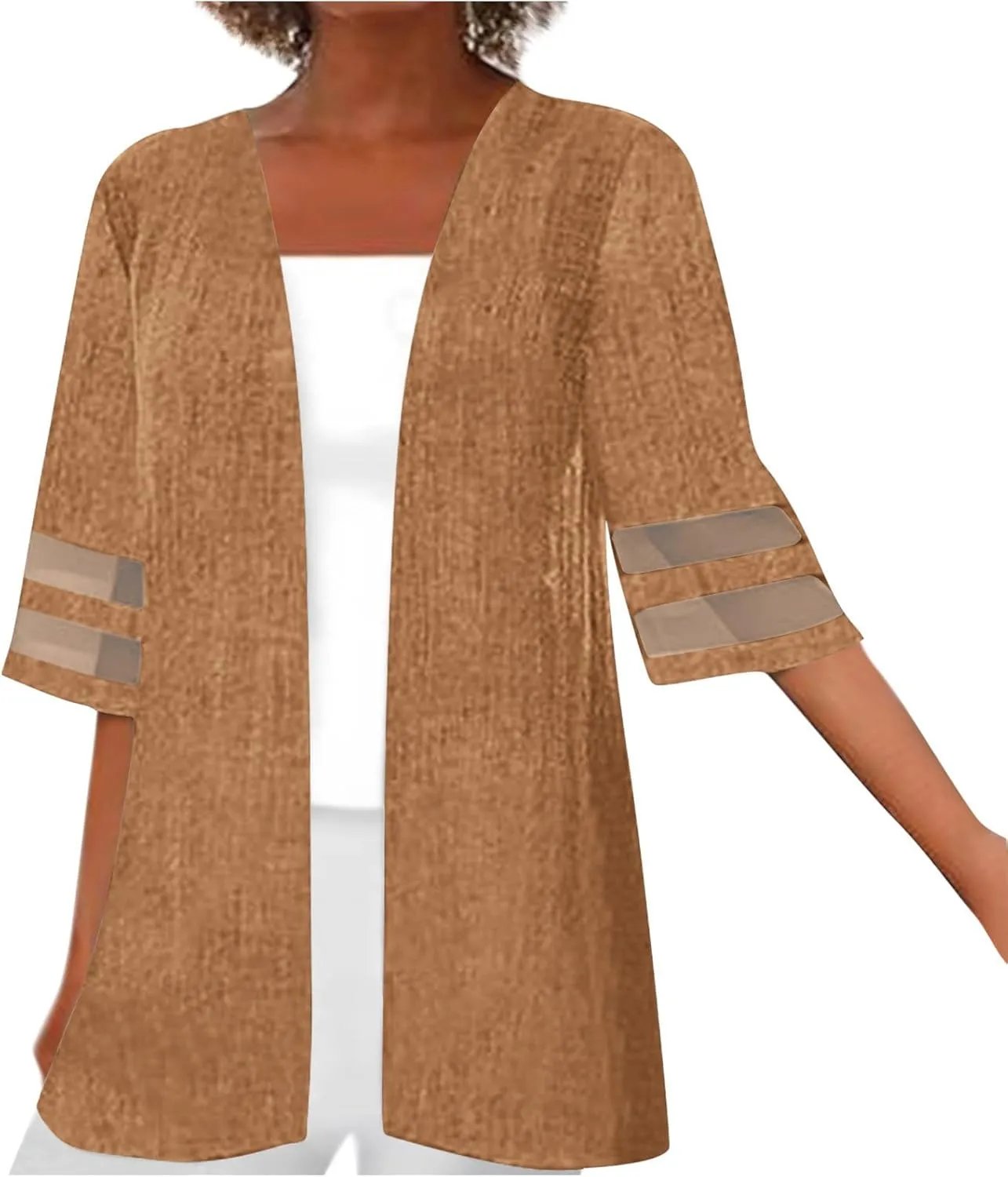 Women's 2024 Fall Open Front Cardigans Classic Lace Trim Kimono Plus Size Summer Beach Cover Ups Linen Dressy Blouses