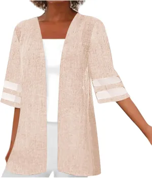 Women's 2024 Fall Open Front Cardigans Classic Lace Trim Kimono Plus Size Summer Beach Cover Ups Linen Dressy Blouses