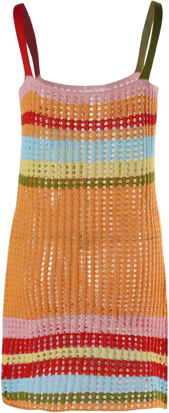 Womens Bathing Suit Cover Ups Bikini Crochet Swimsuits Swimwear Cut Out Summer Beach Spaghetti Straps Cami Dresses