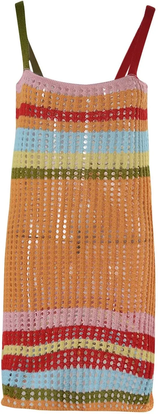 Womens Bathing Suit Cover Ups Bikini Crochet Swimsuits Swimwear Cut Out Summer Beach Spaghetti Straps Cami Dresses