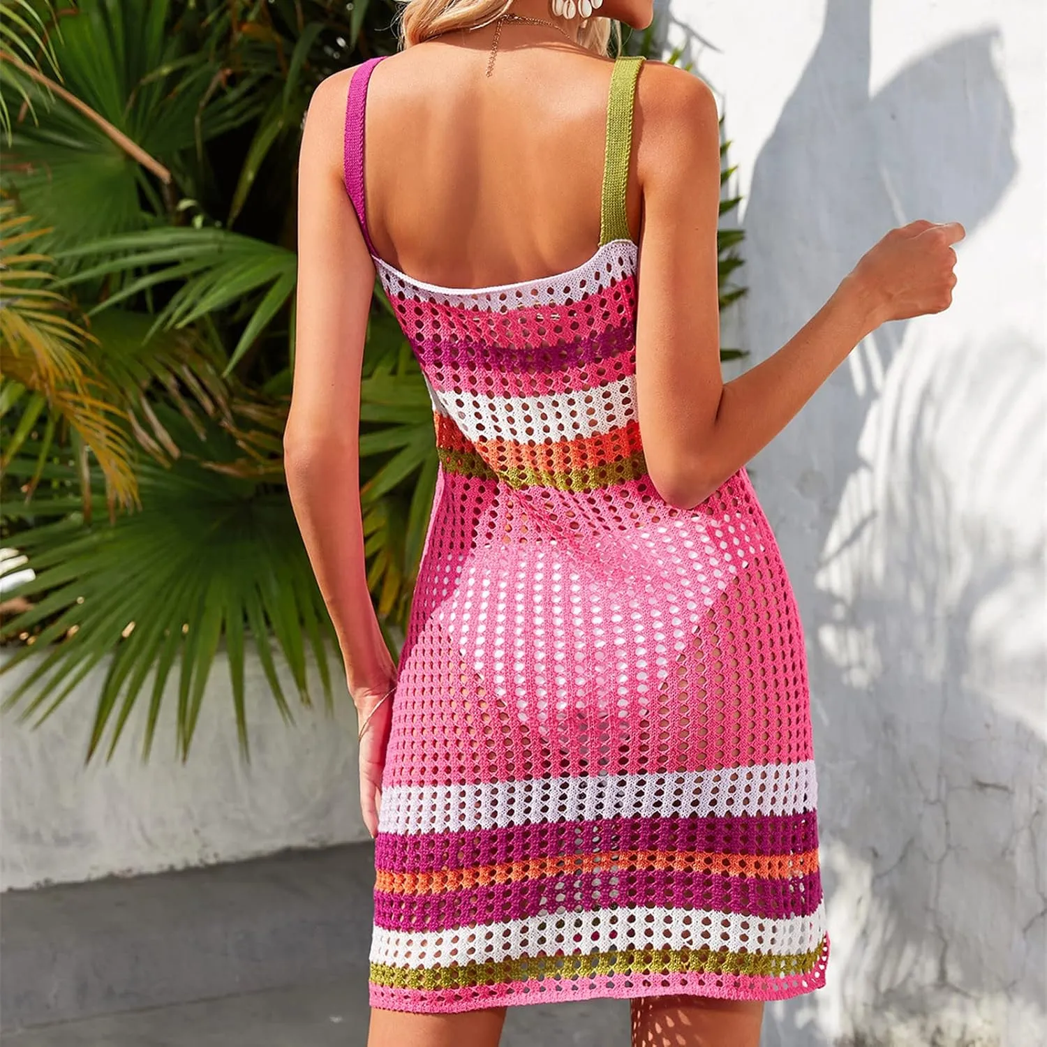 Womens Bathing Suit Cover Ups Bikini Crochet Swimsuits Swimwear Cut Out Summer Beach Spaghetti Straps Cami Dresses