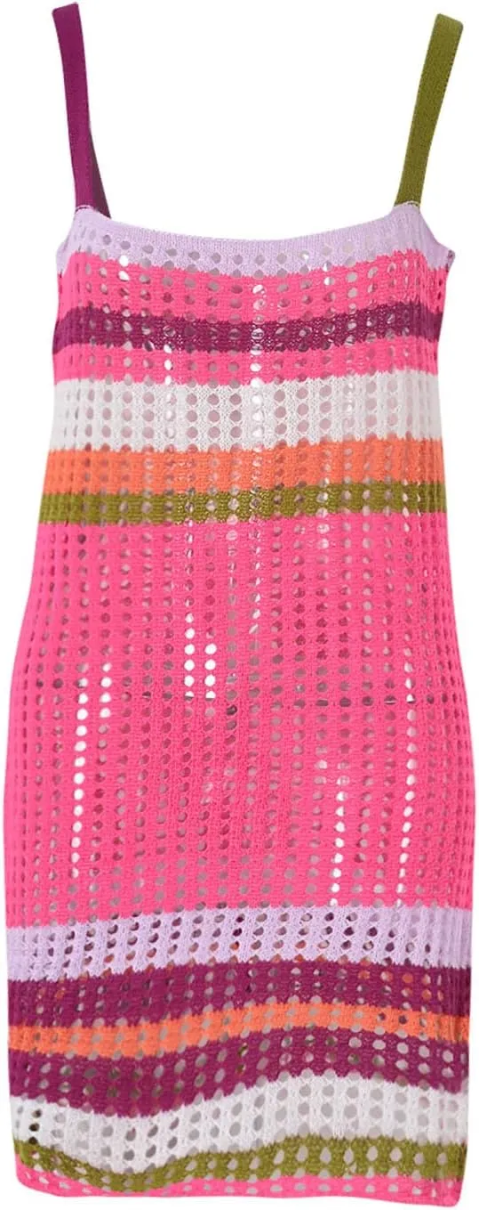Womens Bathing Suit Cover Ups Bikini Crochet Swimsuits Swimwear Cut Out Summer Beach Spaghetti Straps Cami Dresses