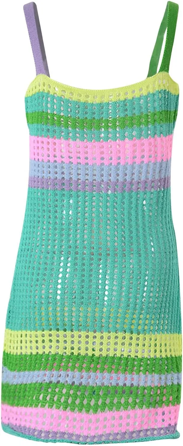 Womens Bathing Suit Cover Ups Bikini Crochet Swimsuits Swimwear Cut Out Summer Beach Spaghetti Straps Cami Dresses