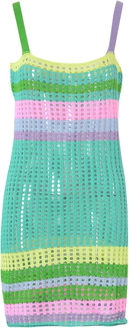Womens Bathing Suit Cover Ups Bikini Crochet Swimsuits Swimwear Cut Out Summer Beach Spaghetti Straps Cami Dresses
