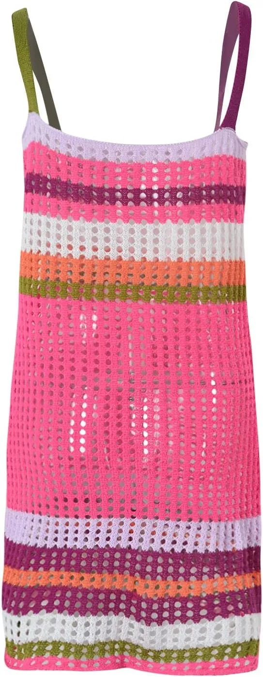 Womens Bathing Suit Cover Ups Bikini Crochet Swimsuits Swimwear Cut Out Summer Beach Spaghetti Straps Cami Dresses
