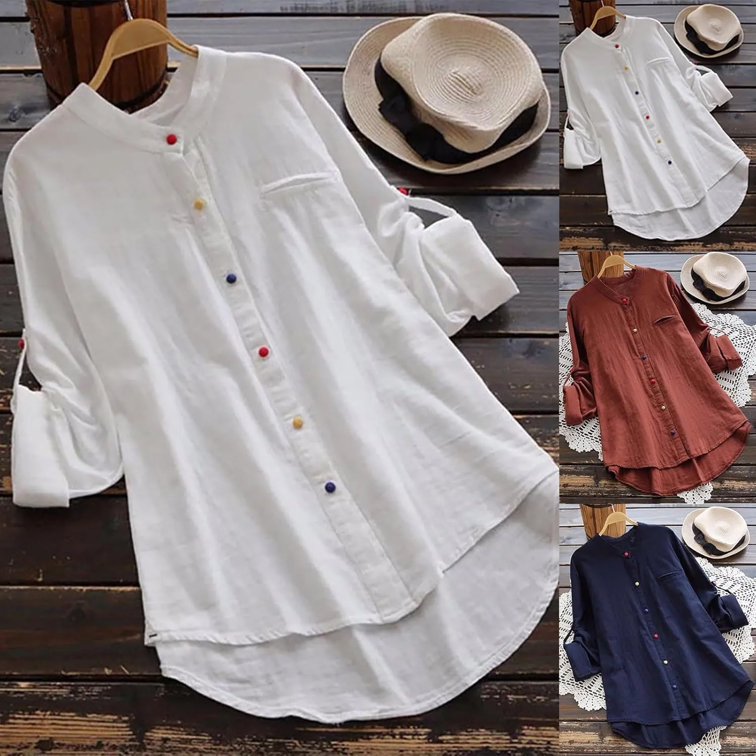 Womens Beach Cover Ups Plus Size Long Sleeve Button Down Linen Shirt Bikini Swimsuit Cover Up Summer Dress Shirts
