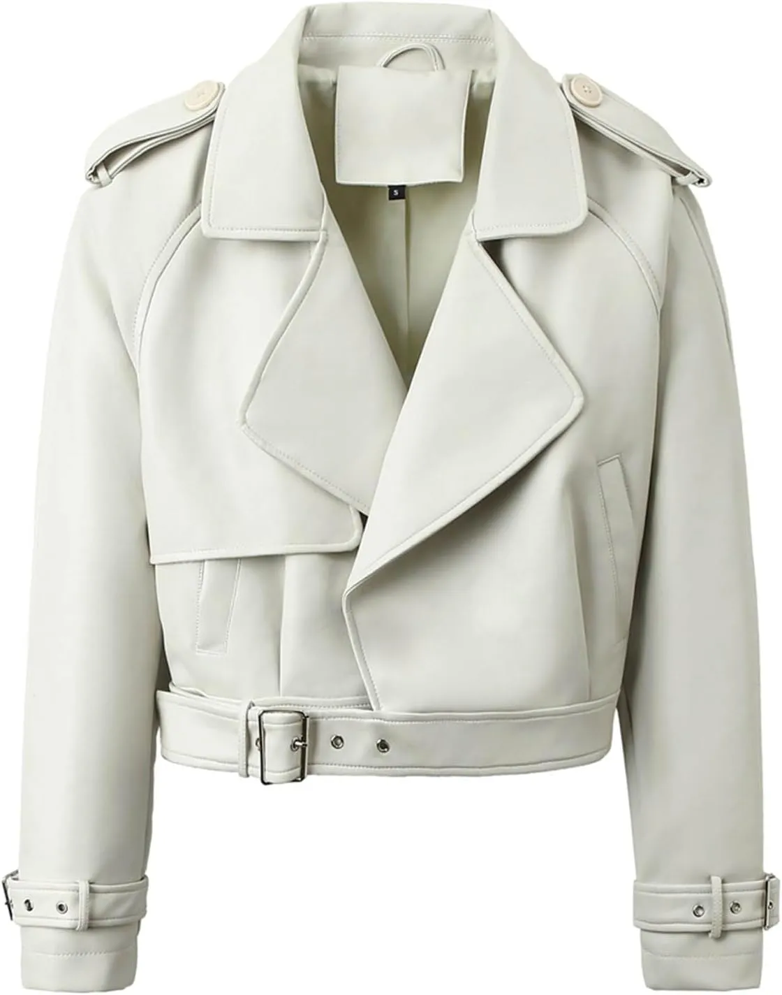 Women's Belted Faux Leather Moto Jacket Y2k Clothes Lapel Collar Motorcycle Long Sleeve Motor Biker Short Coat Jacket