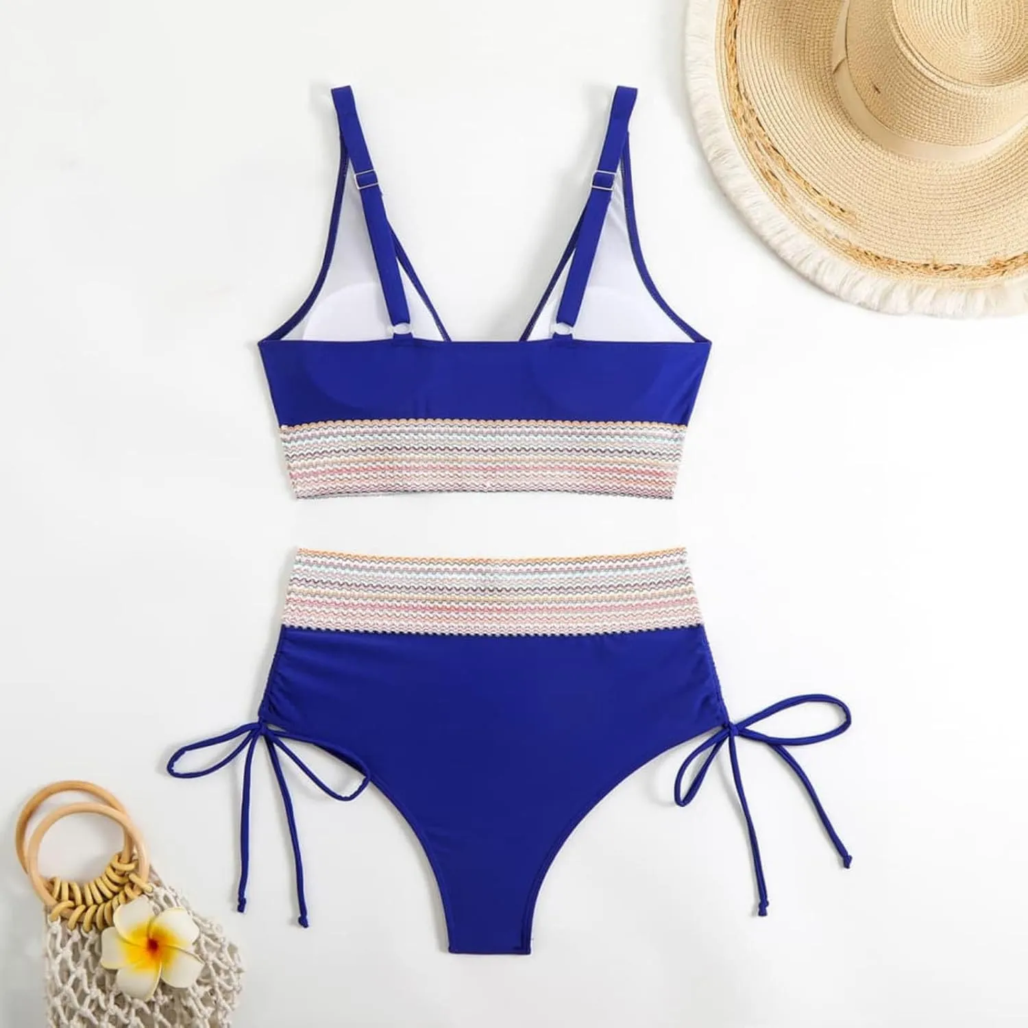 Women's Bikini Sets Sexy Deep-V Gathered Bras Stretchy High Waist Lace up Briefs Swimsuit Bathing Suits Swimwear