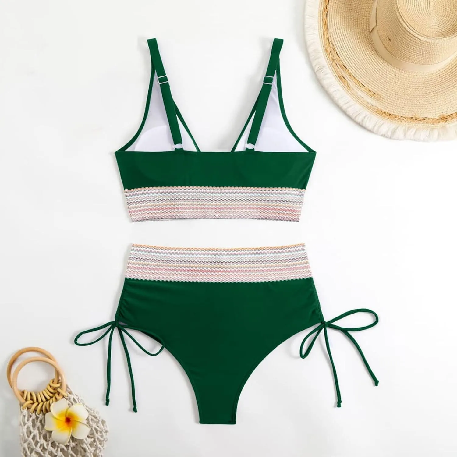 Women's Bikini Sets Sexy Deep-V Gathered Bras Stretchy High Waist Lace up Briefs Swimsuit Bathing Suits Swimwear