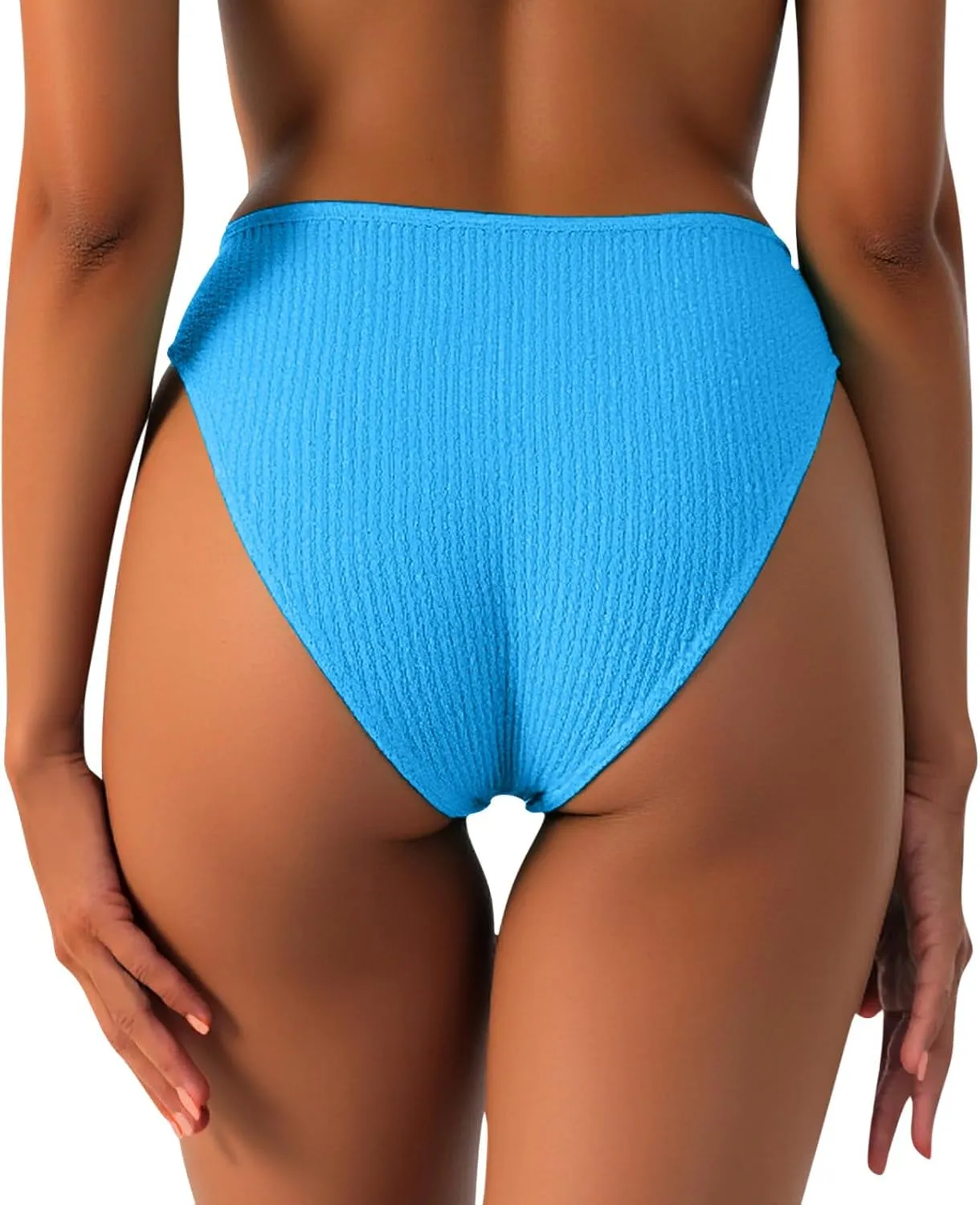 Women's Bikini Swim Bottom Briefs Ribbed High Cut Mid Waist Cheeky Bathing Suit Bottom Tummy Control Swimwear Bottoms