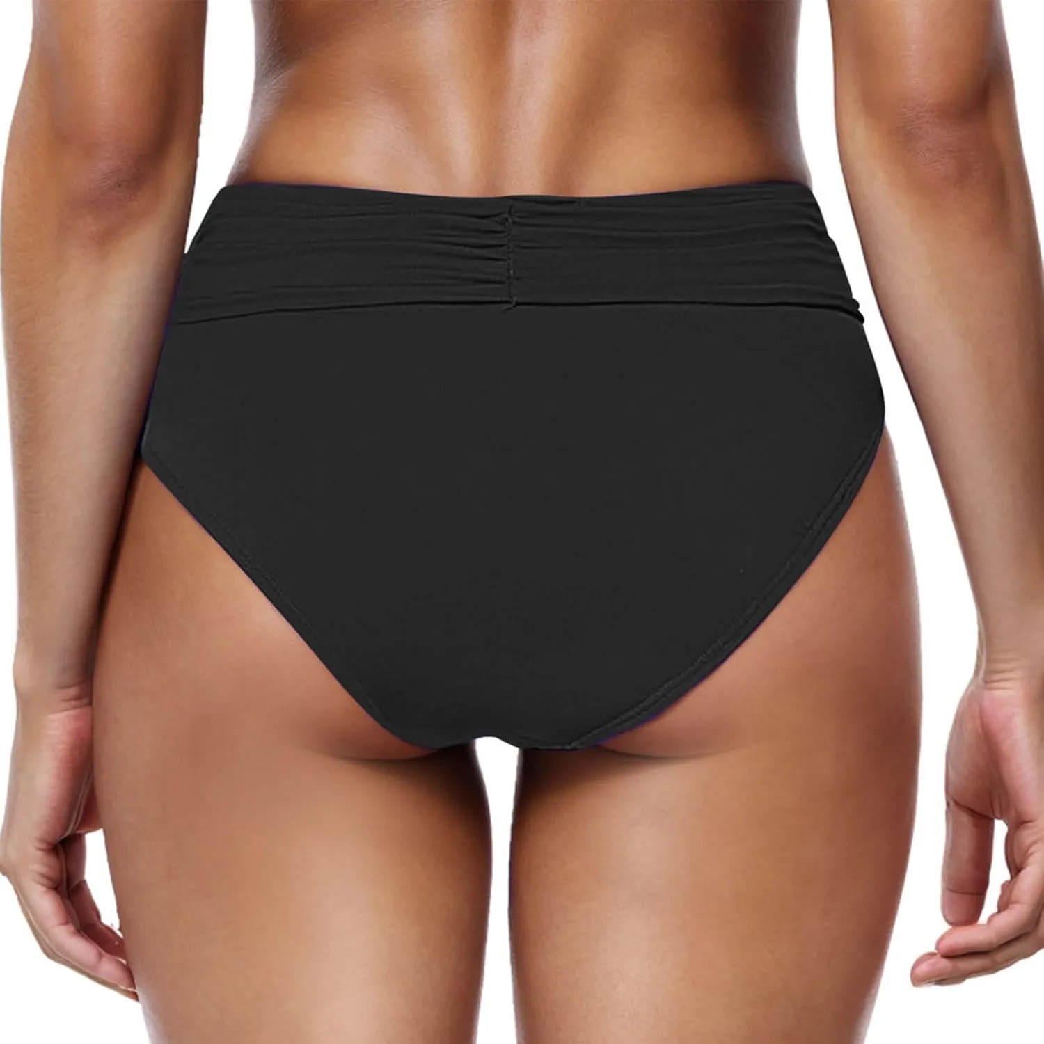 Women's Bikini Swim Bottom Briefs Ribbed High Cut Mid Waist Cheeky Bathing Suit Bottom Tummy Control Swimwear Bottoms