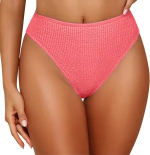 Women's Bikini Swim Bottom Briefs Ribbed High Cut Mid Waist Cheeky Bathing Suit Bottom Tummy Control Swimwear Bottoms