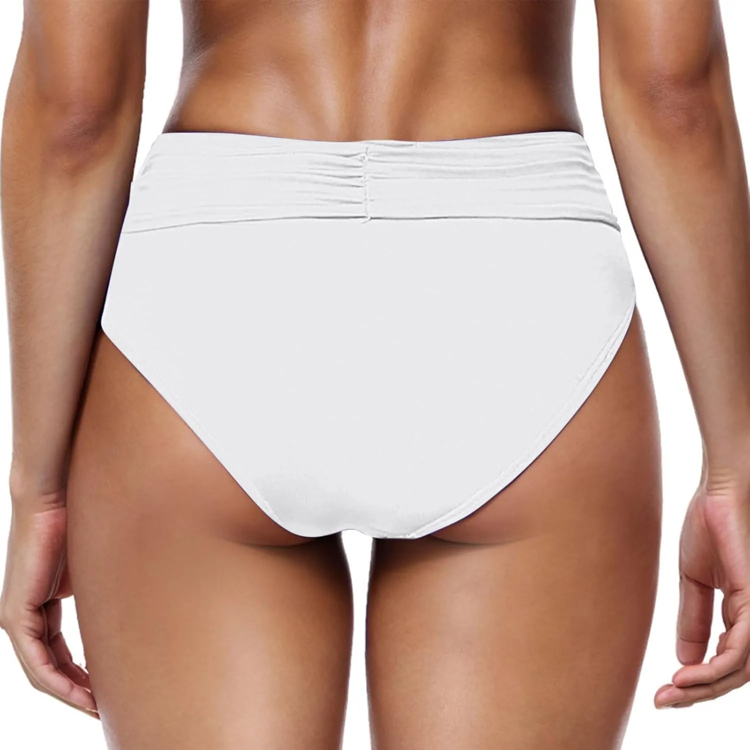 Women's Bikini Swim Bottom Briefs Ribbed High Cut Mid Waist Cheeky Bathing Suit Bottom Tummy Control Swimwear Bottoms