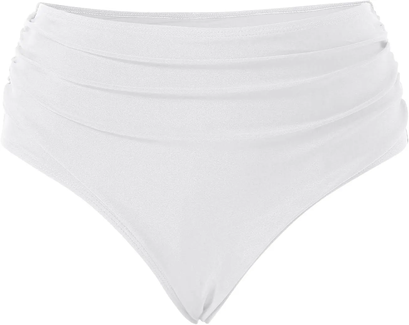 Women's Bikini Swim Bottom Briefs Ribbed High Cut Mid Waist Cheeky Bathing Suit Bottom Tummy Control Swimwear Bottoms