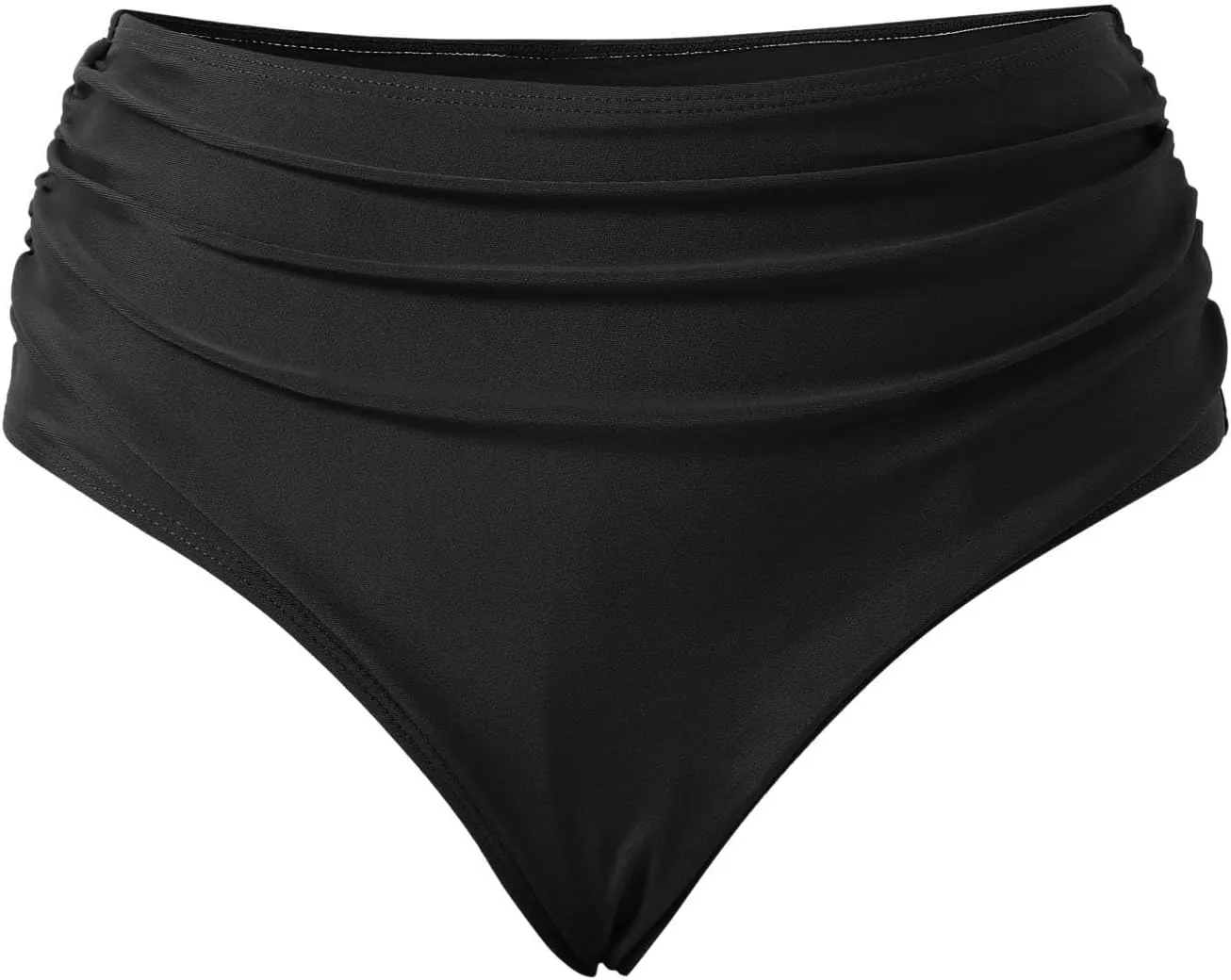 Women's Bikini Swim Bottom Briefs Ribbed High Cut Mid Waist Cheeky Bathing Suit Bottom Tummy Control Swimwear Bottoms