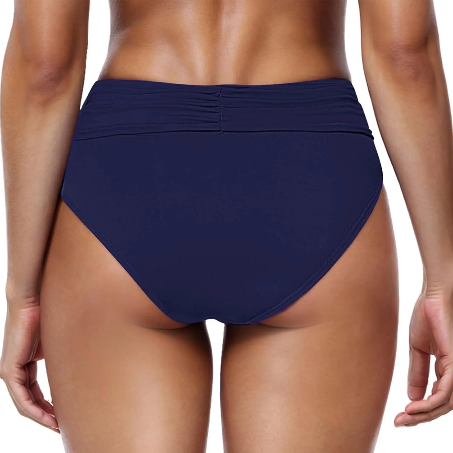 Women's Bikini Swim Bottom Briefs Ribbed High Cut Mid Waist Cheeky Bathing Suit Bottom Tummy Control Swimwear Bottoms