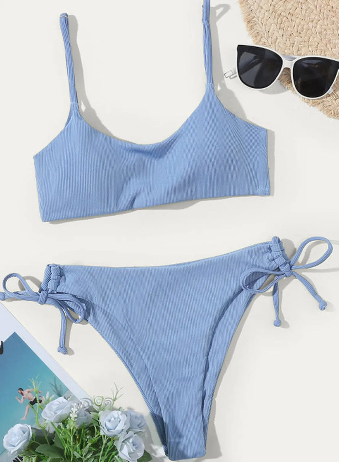 Women's Bikinis Solid Knot Side Strappy Bikinis