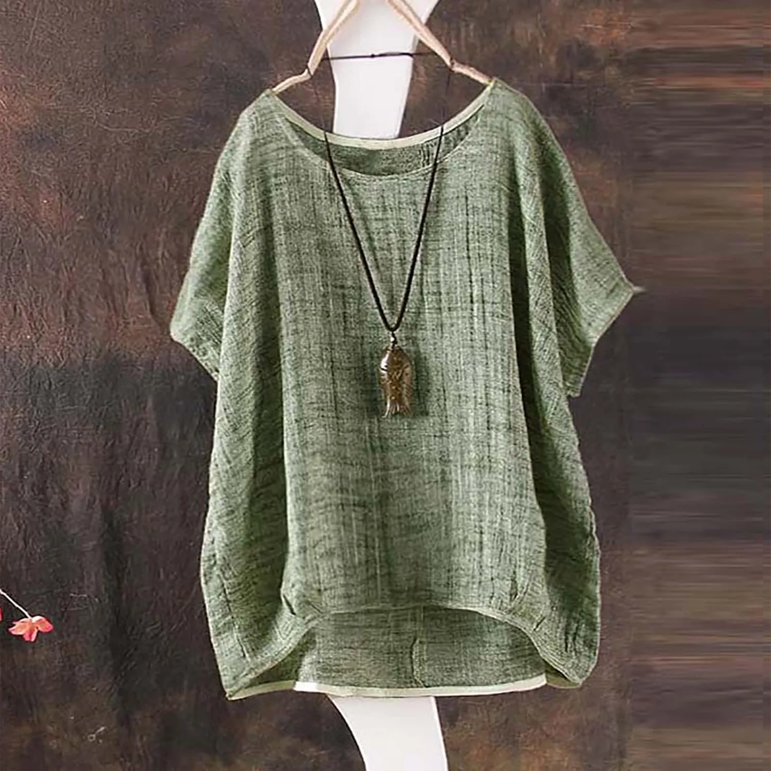 Women's Button Up Shirt V-Neck Short Sleeve Linen Summer Casual Trendy Dressy Blouses Top Loose Tee Shirt