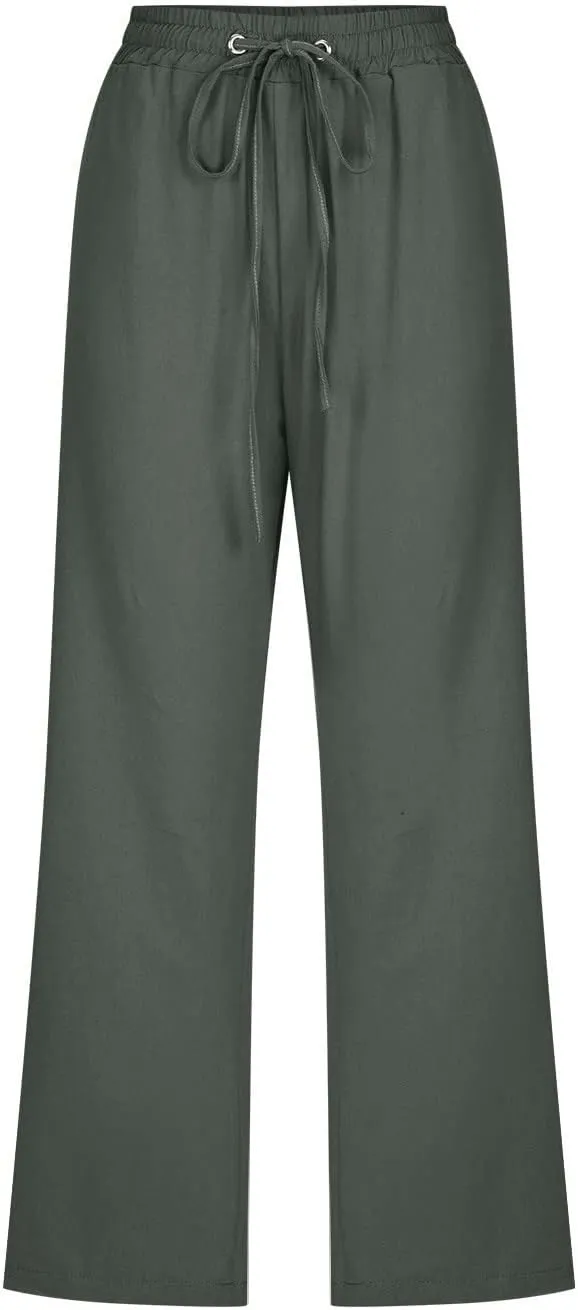 Women's Capri Summer Cotton Linen Pants Casual Loose Comfy High Waist Cropped Trousers Palazzo Pants