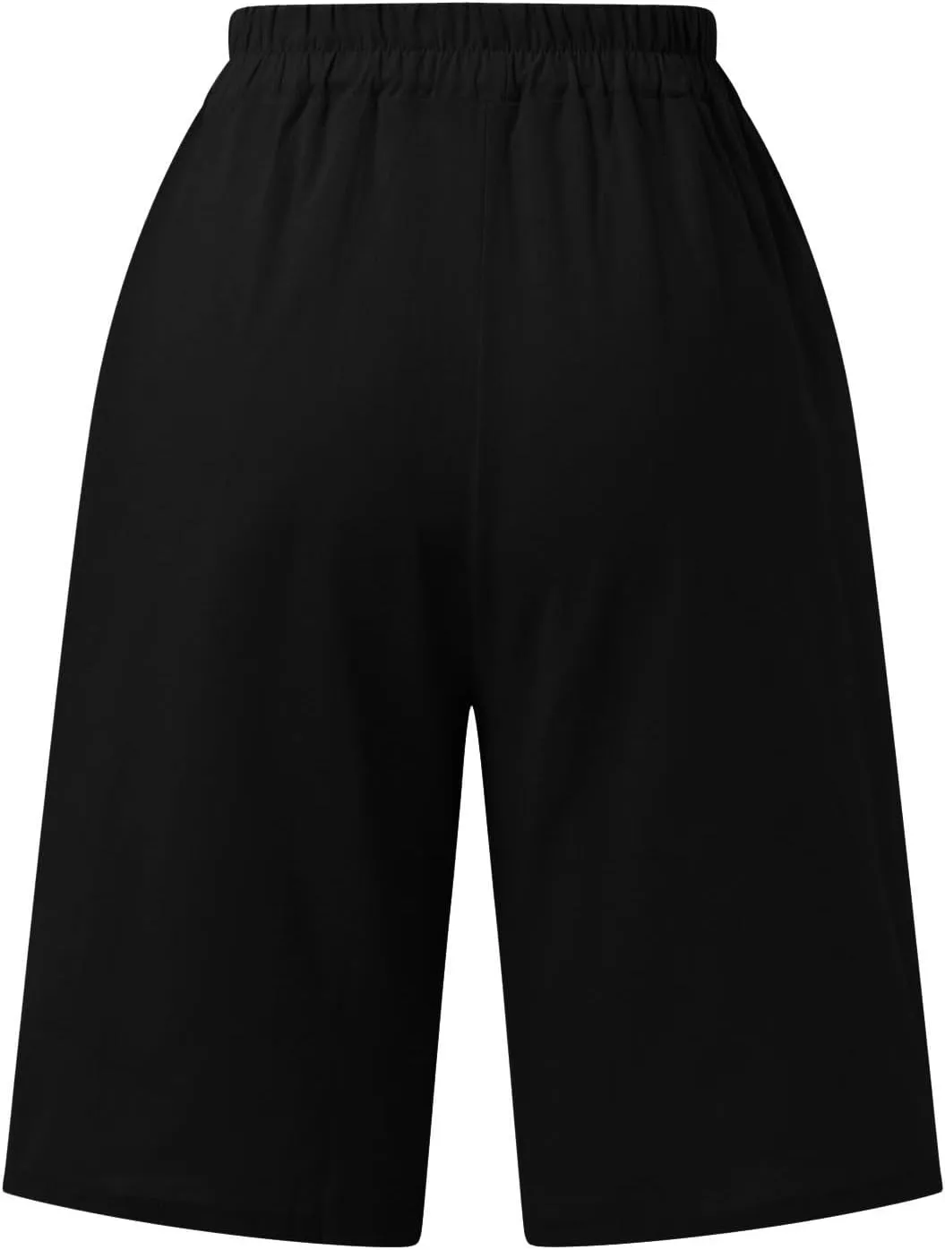 Womens Casual Bermuda Shorts Cotton Linen Elastic Waist Wide Leg Shorts Knee Length Summer Shorts with Pockets