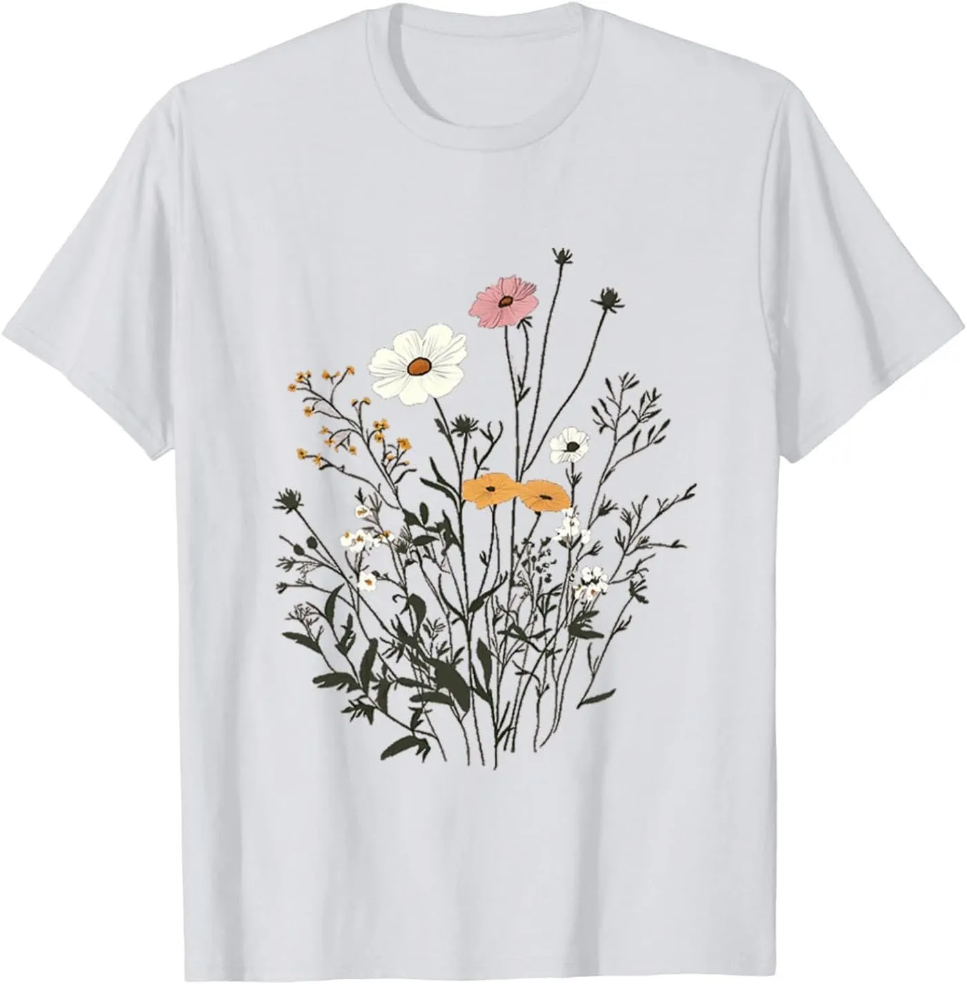 Womens Casual Tops Cap Sleeves Round Neck Loose fit Tunic Top T-Shirts Floral Graphic Comfy Spring Summer Tee Shirts