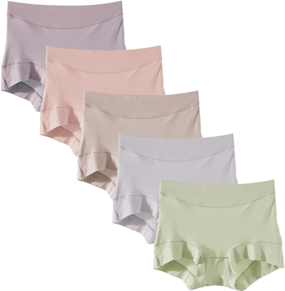 Women's Comfort Sporty Microfiber Boyshort Panties Ladies 5 Pack Mid Waist/High Waist Boxer Briefs Underwear