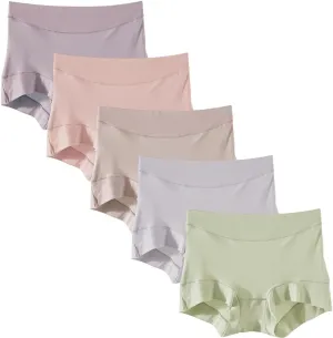 Women's Comfort Sporty Microfiber Boyshort Panties Ladies 5 Pack Mid Waist/High Waist Boxer Briefs Underwear