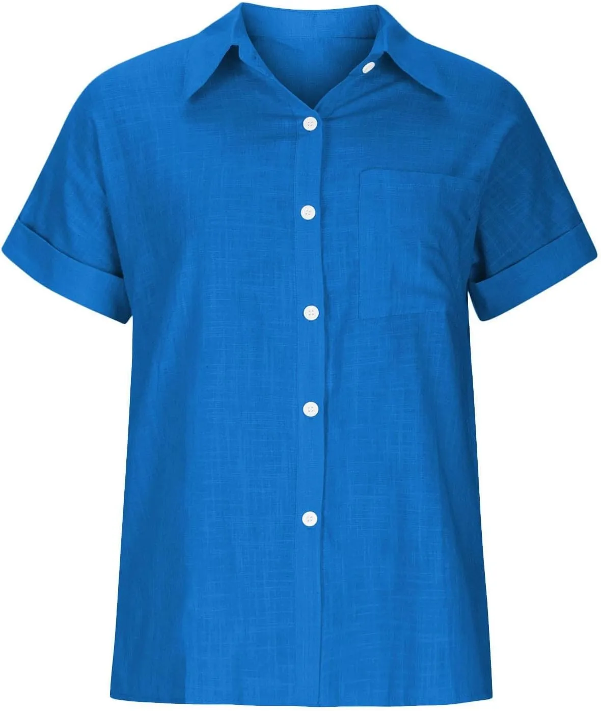 Womens Cotton Linen Button Down Shirts Summer Short Sleeve Blouses V Neck Collared Beach Casual Tops with Pocket
