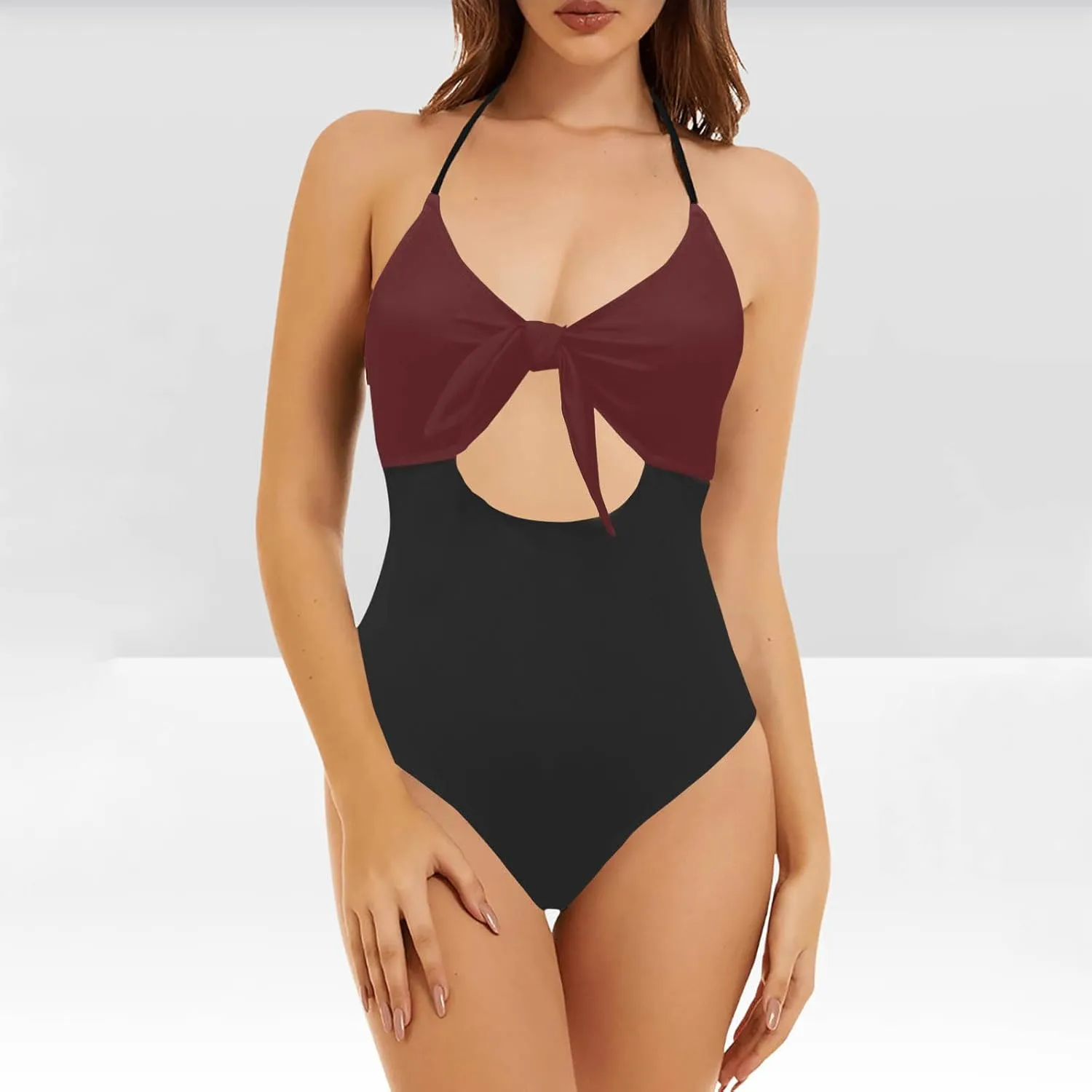 Women's Cutout One Piece Swimsuit Tummy Control Backless Bathing Suit High Waisted Wrap Tie Back Swimwear Beachwear