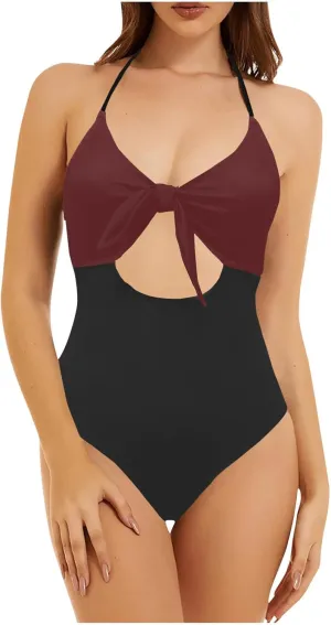 Women's Cutout One Piece Swimsuit Tummy Control Backless Bathing Suit High Waisted Wrap Tie Back Swimwear Beachwear