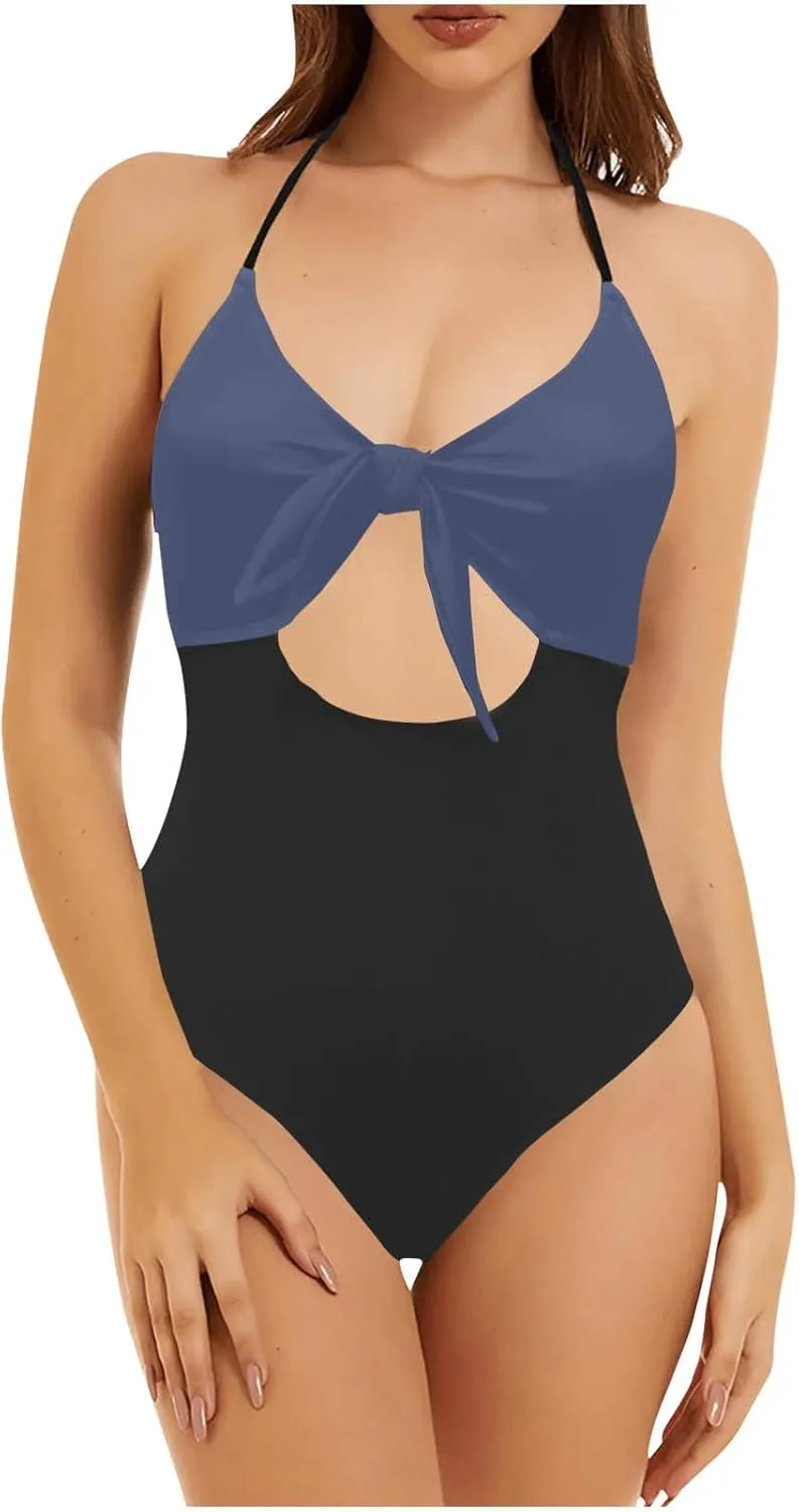 Women's Cutout One Piece Swimsuit Tummy Control Backless Bathing Suit High Waisted Wrap Tie Back Swimwear Beachwear