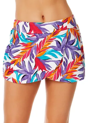 Women's Dance Floor Palm Drape Front Mid Rise Swim Skirt Bottom