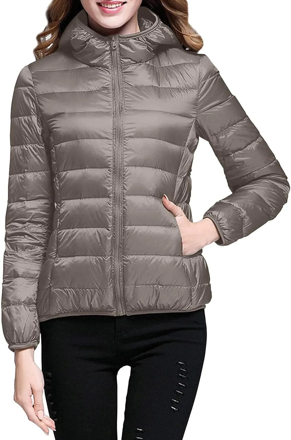 Women's Down Jacket Hooded Windproof Puffer Coat Packable Warm Winter Jacket Lightweight Ladies Parka Chunky With Hood Trendy