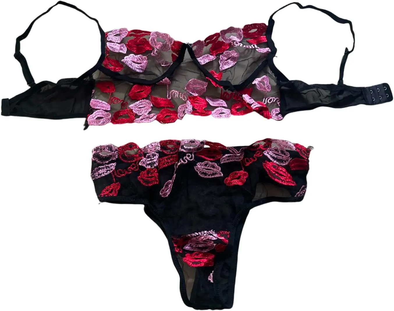 Women'S Embroidery Mesh Lingerie Set Sheer Bra And Tie Side Thong Panty Lingerie Sets