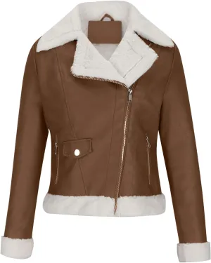 Women's Faux Leather Jackets 2024 Fall Winter Outfits Clothes Long Sleeve Zip Up Moto Biker Slim Cropped Coat Outwear