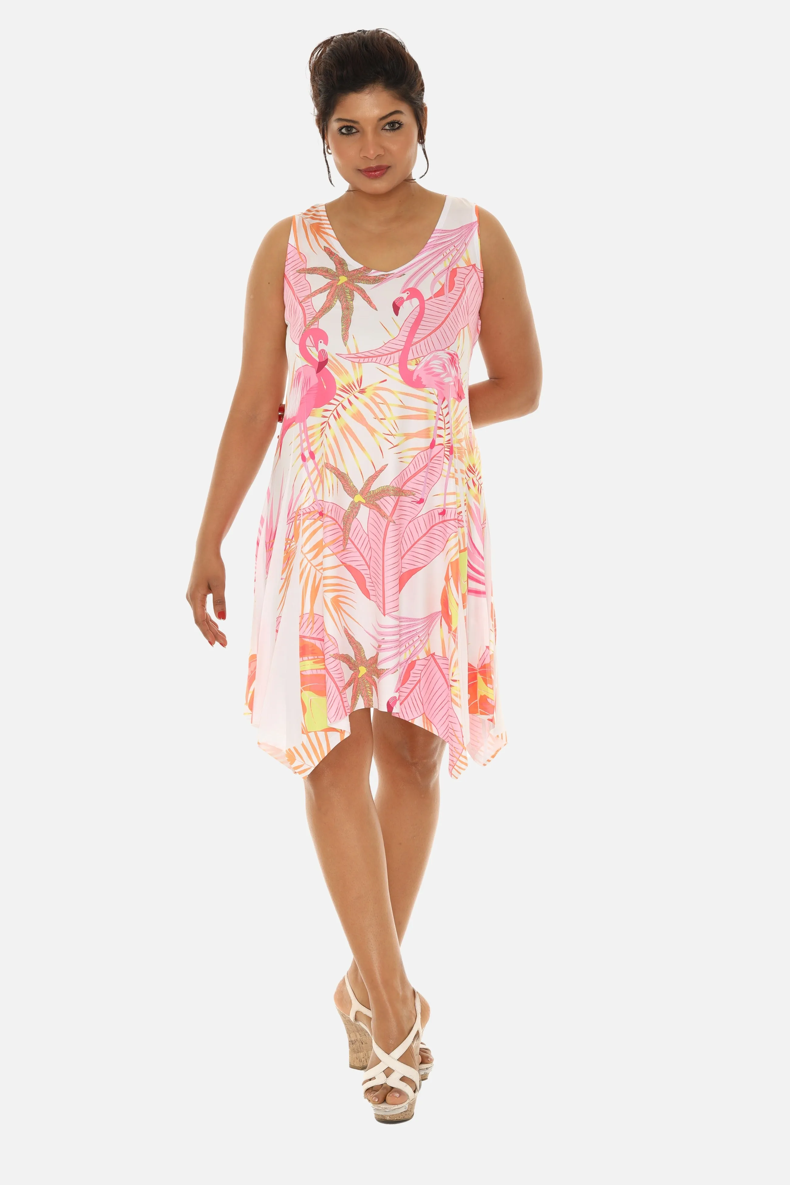 Women's Flamingo and Tropical Tree Print Beach Dress