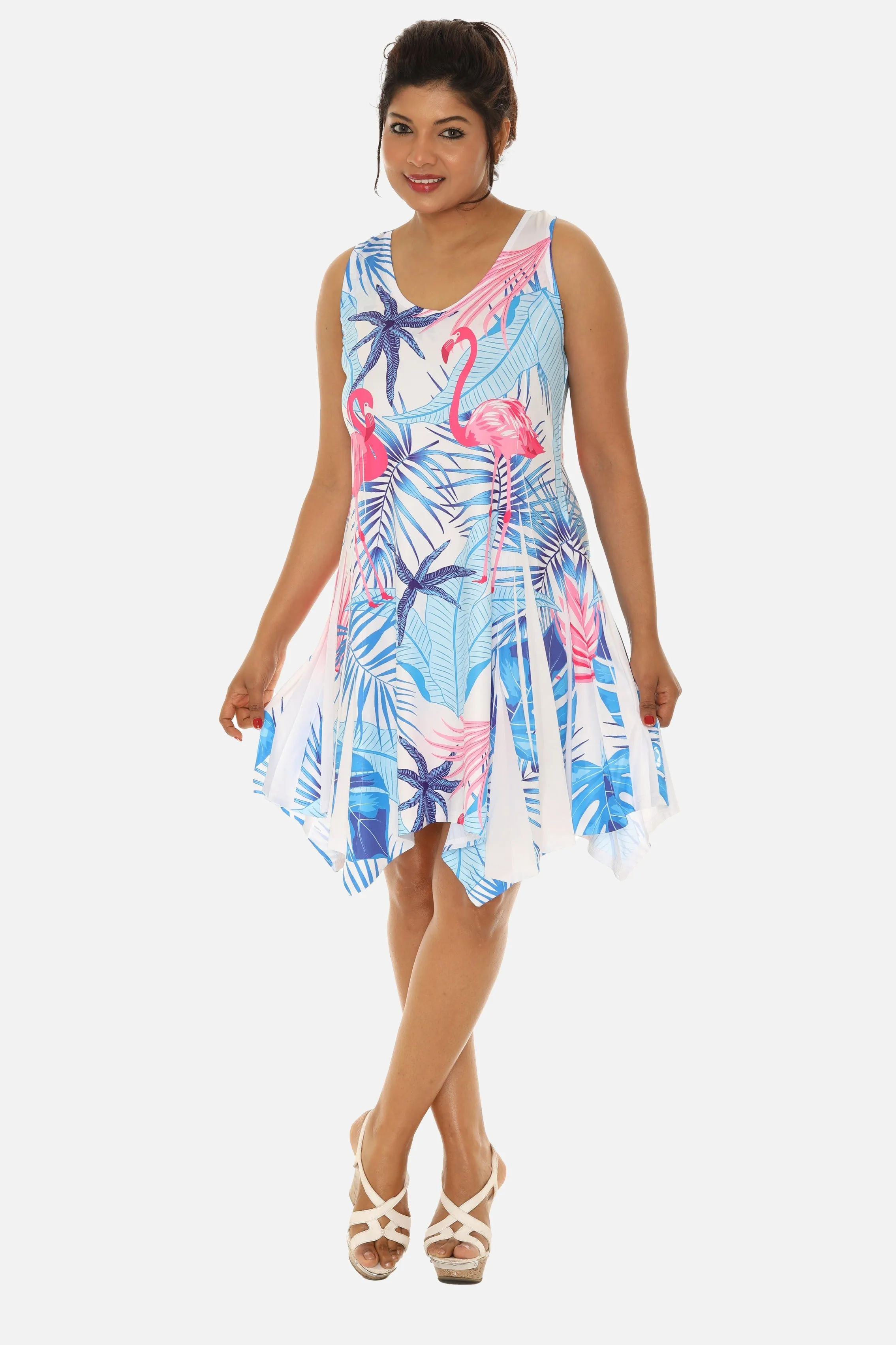 Women's Flamingo and Tropical Tree Print Beach Dress