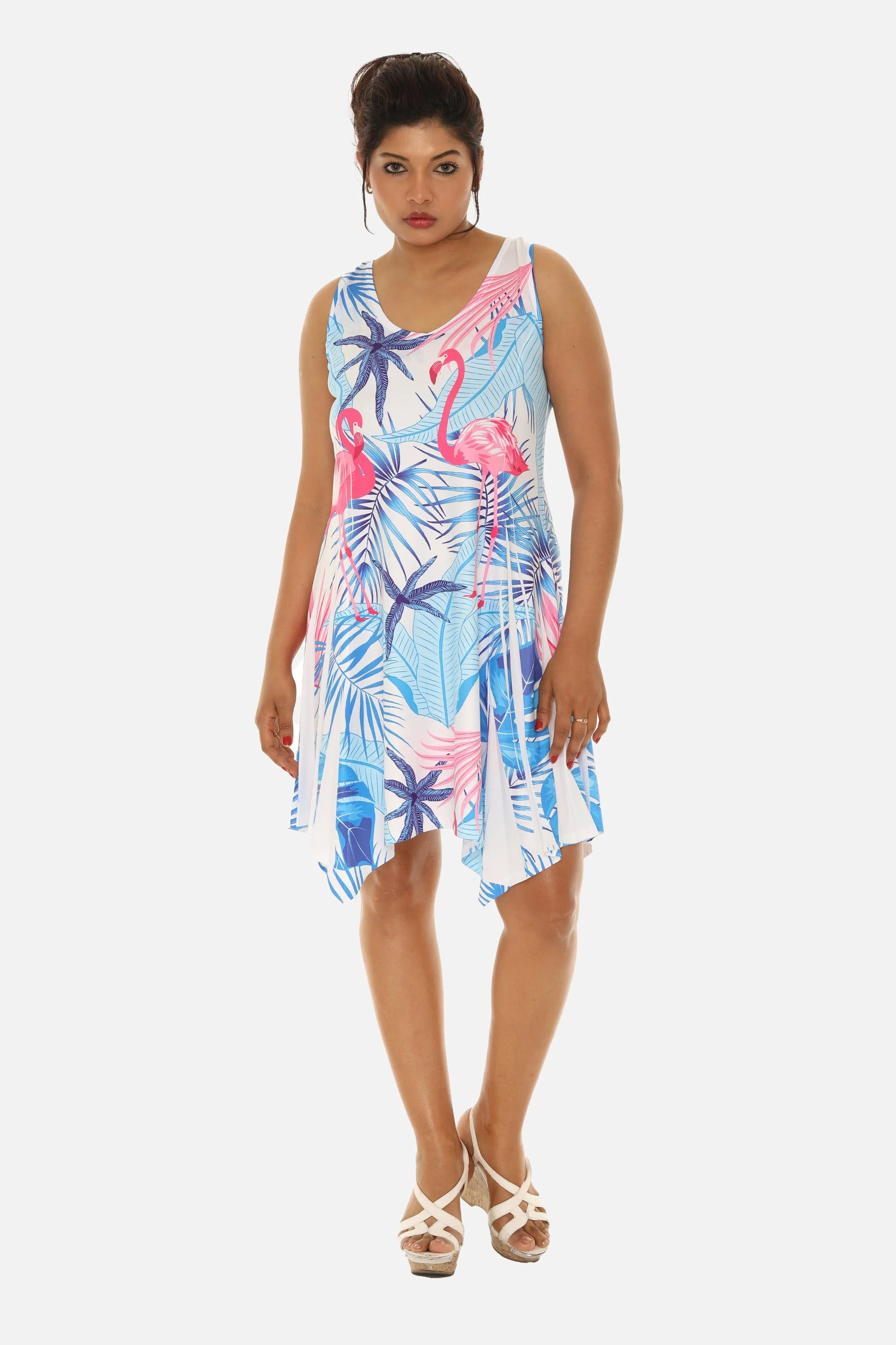 Women's Flamingo and Tropical Tree Print Beach Dress