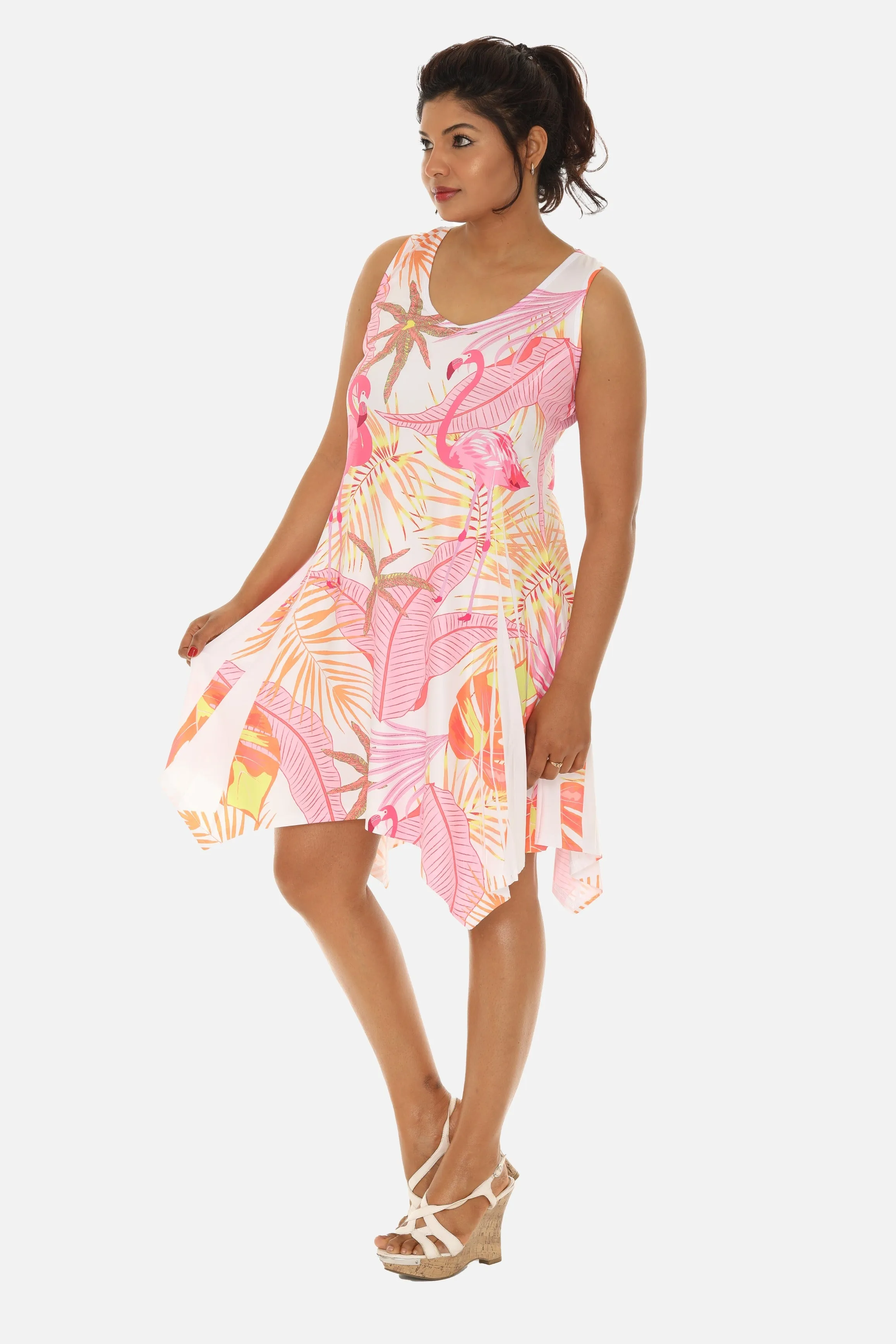 Women's Flamingo and Tropical Tree Print Beach Dress