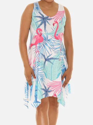 Women's Flamingo and Tropical Tree Print Beach Dress