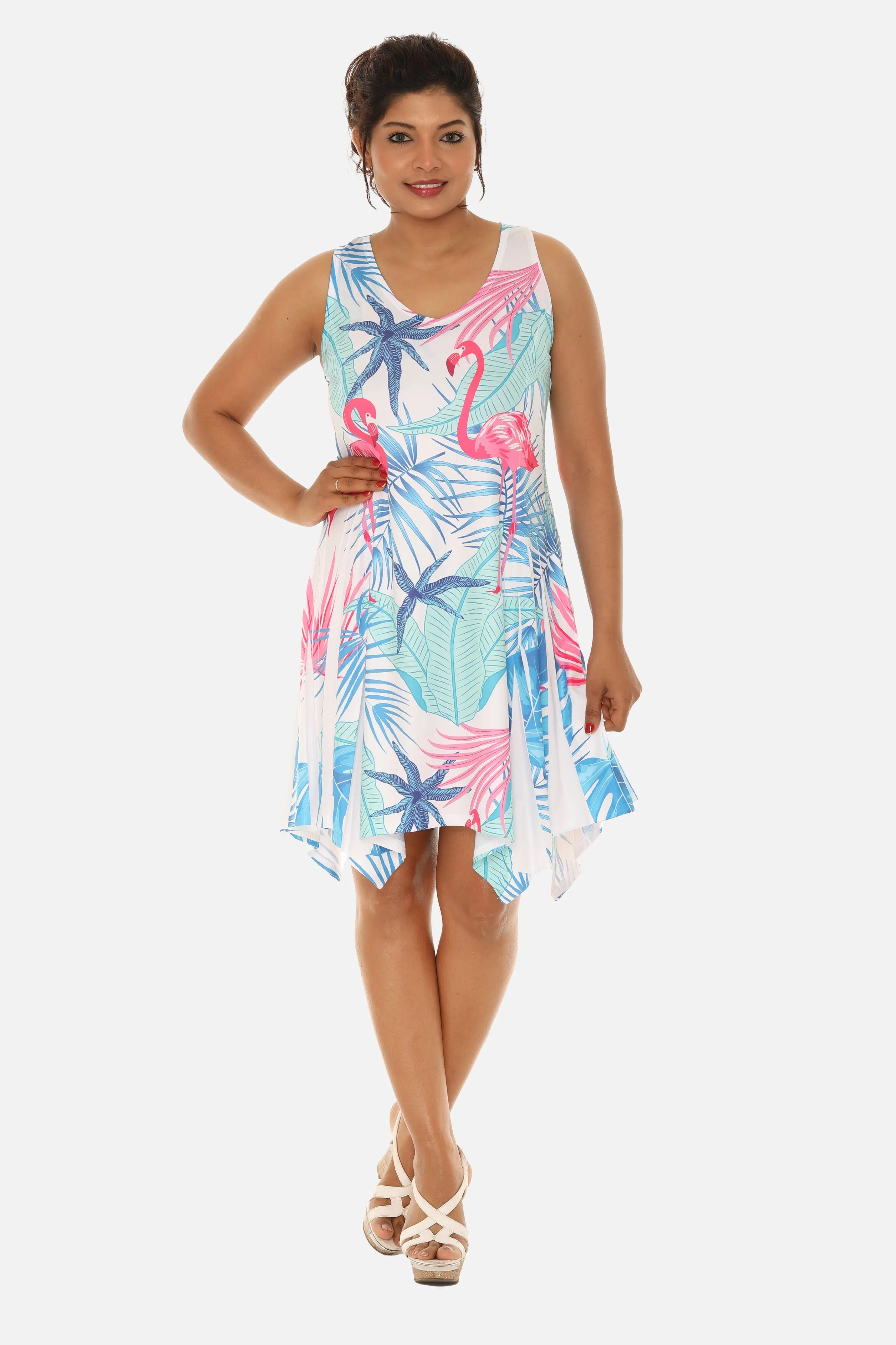 Women's Flamingo and Tropical Tree Print Beach Dress