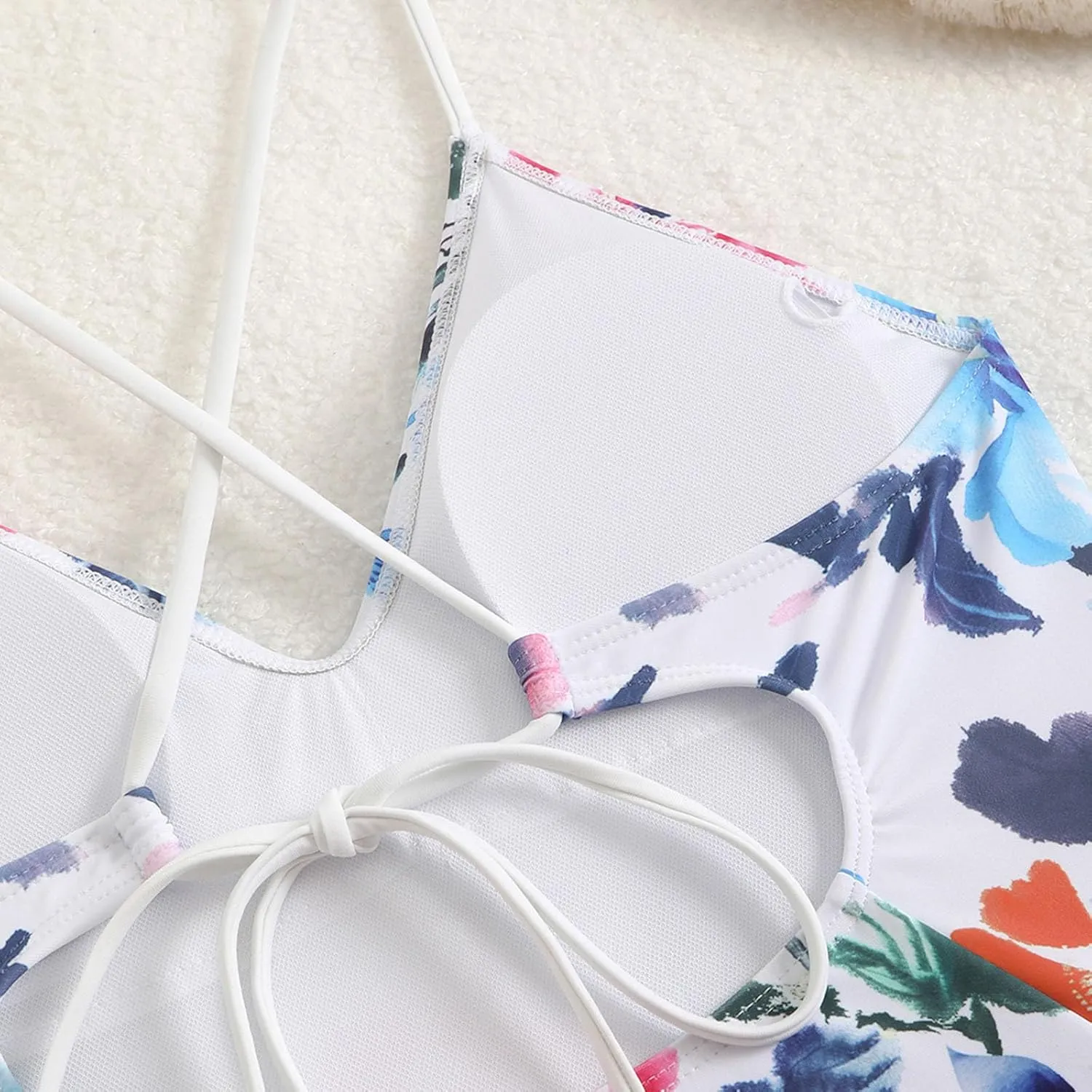 Women's Floral Printed One Piece Swimsuits Cross Backless Sexy Deep V Neck Tummy Control Bathing Suits Swimwear