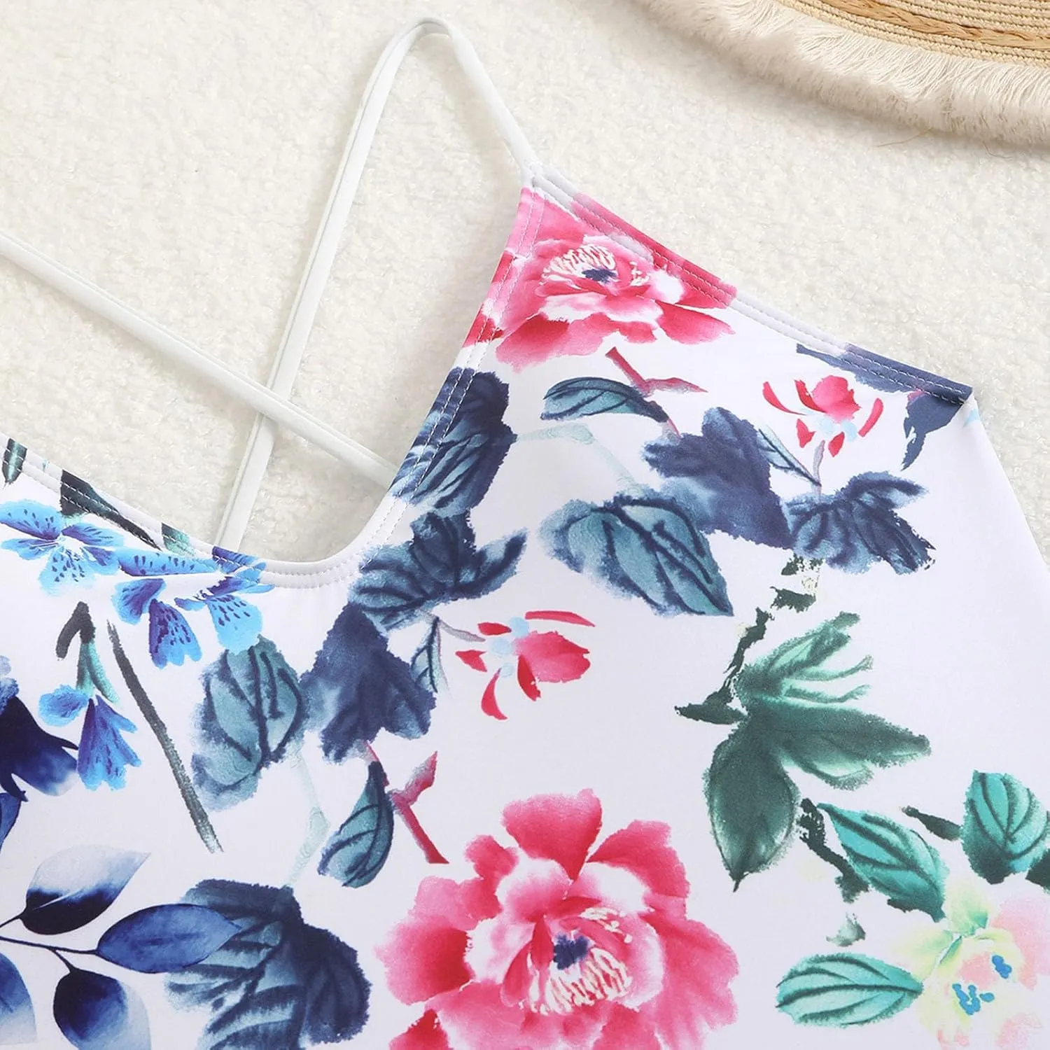 Women's Floral Printed One Piece Swimsuits Cross Backless Sexy Deep V Neck Tummy Control Bathing Suits Swimwear