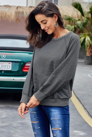 Womens Gray French Terry Cotton Blend Pullover Sweatshirt