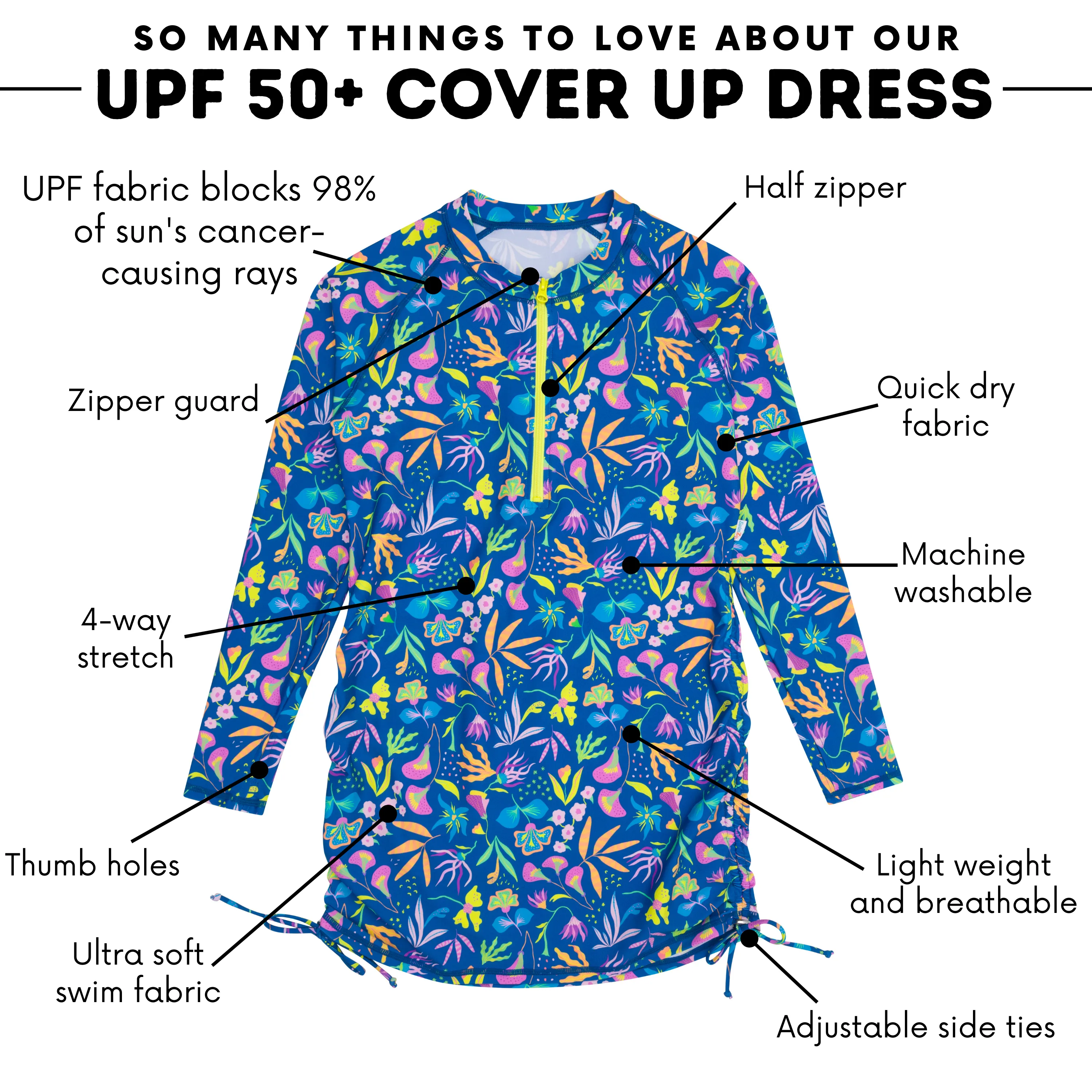 Women's Half Zip Swim Dress Cover Up | "Tropadelic"