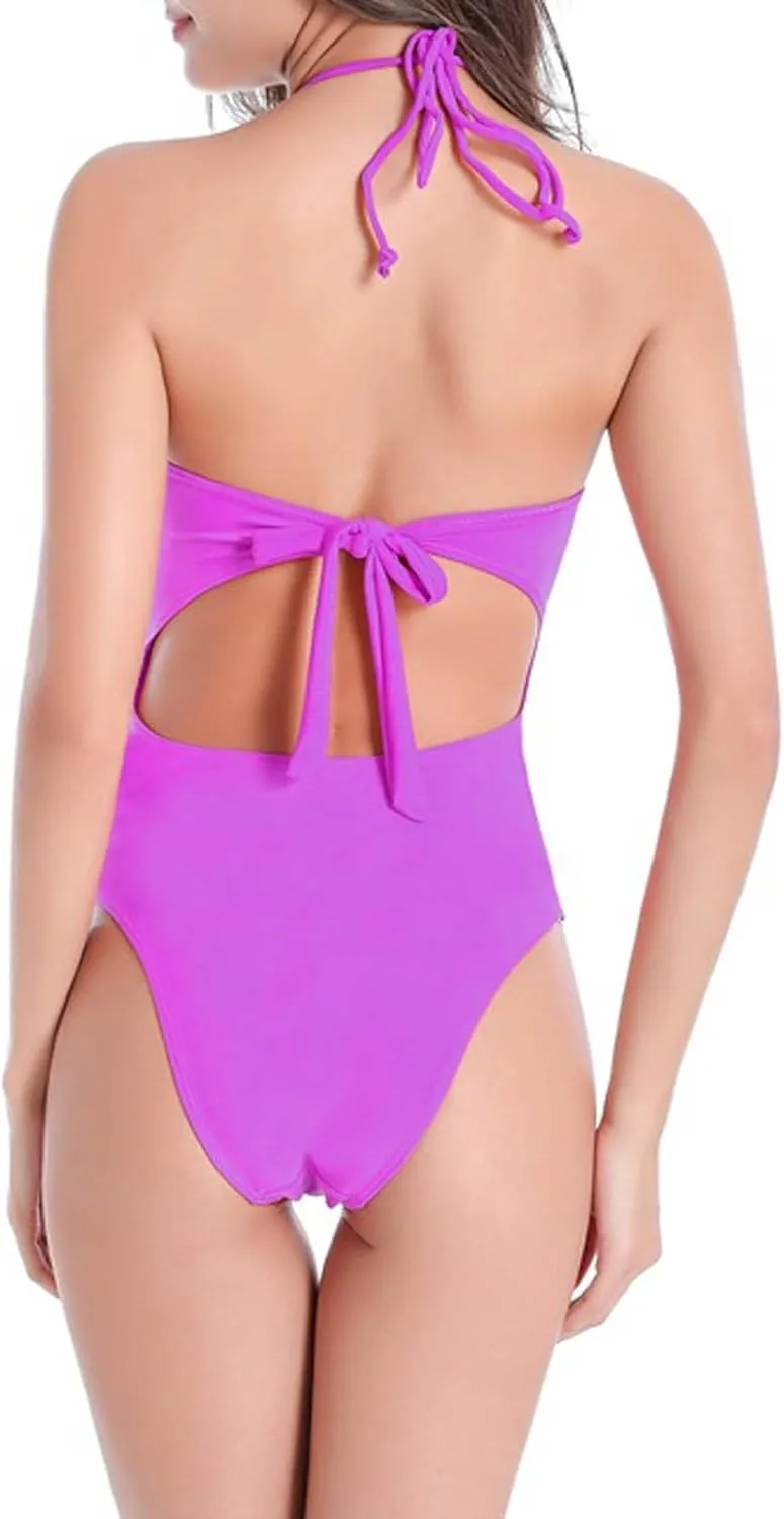 Womens Halter One Piece Swimsuit Backless Sexy Cutout Bathing Suit Summer Beach Solid Swimwear 2025 Cheeky Swim Suit